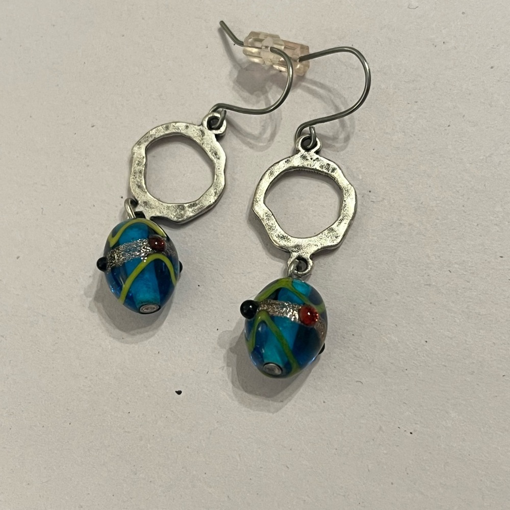 Glass Blue and Green Dangle Earrings